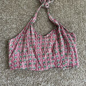 Free People Pink and Gray Sleeveless Tie Front Crop Tank Top